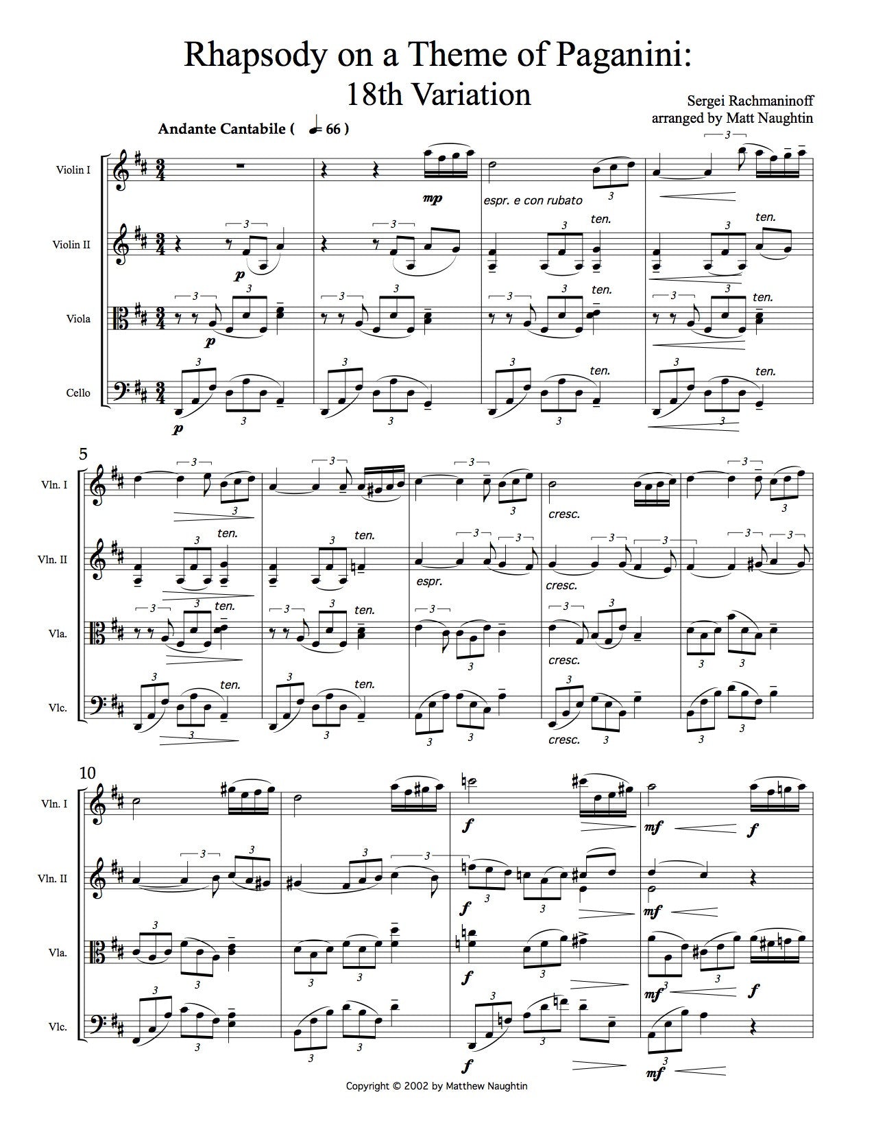 Rhapsody on a Theme of Paganini: 18th Variation (Sergei