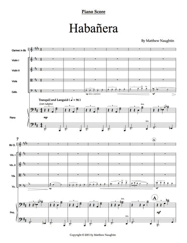 Habañera for Clarinet, String Quartet & Piano (Matthew Naughtin)